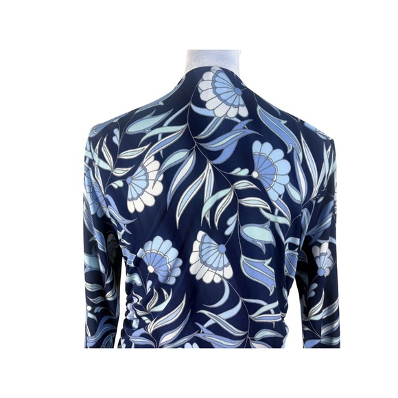 WHBM Floral Ruched Top Womens Size M Blue NWT Long Sleeve V-Neck Jersey - Picture 8 of 10